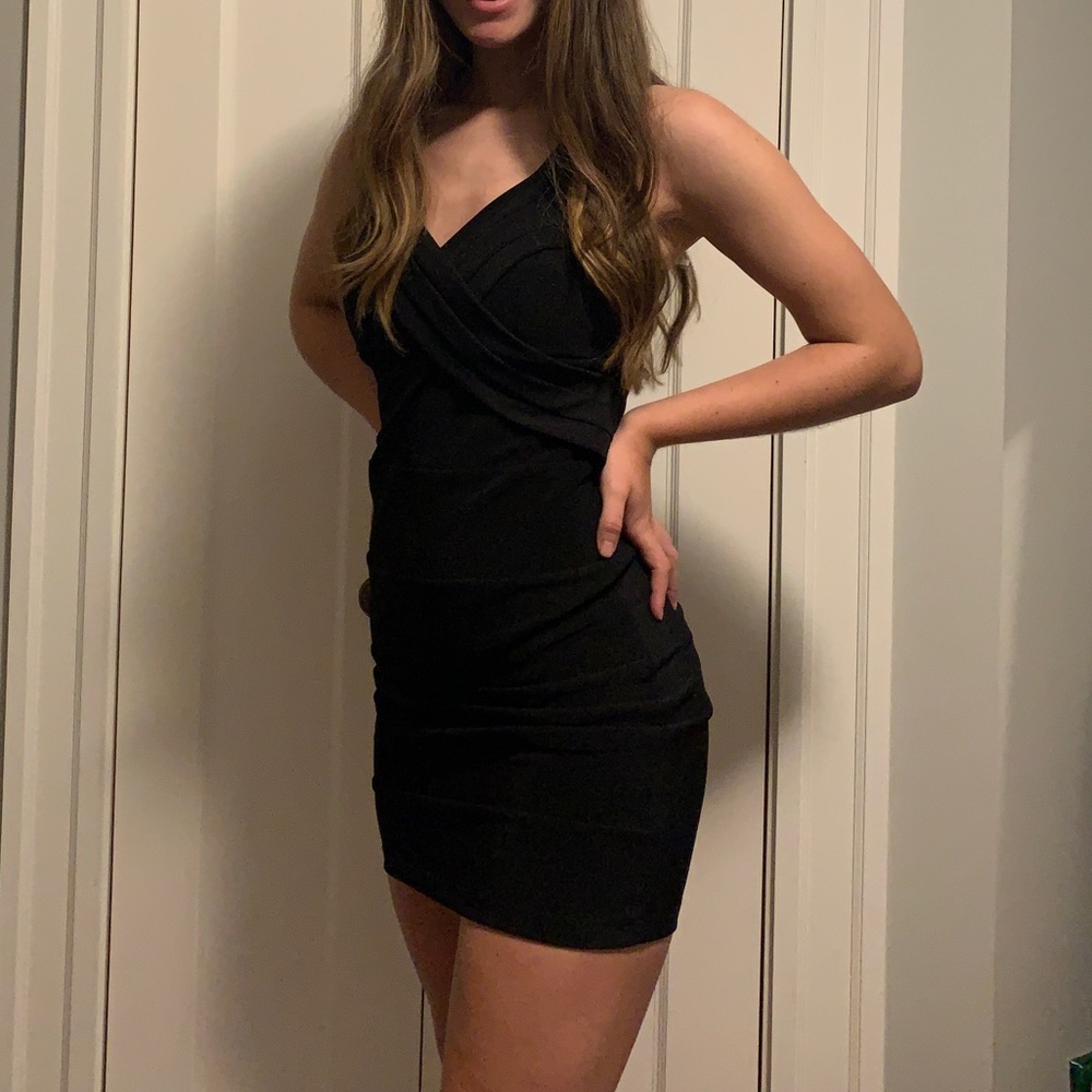 Black cross wrap bodycon dress